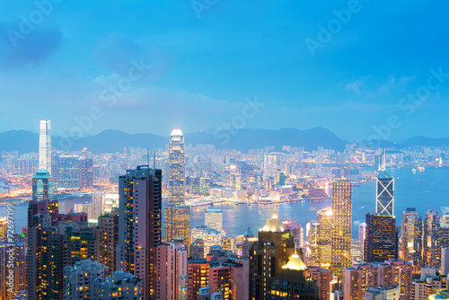 Panorama of Hong Kong skyline at night from Victoria Peak