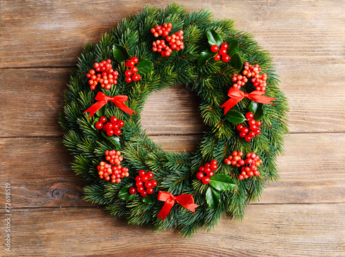 Christmas decorative wreath with leafs of mistletoe