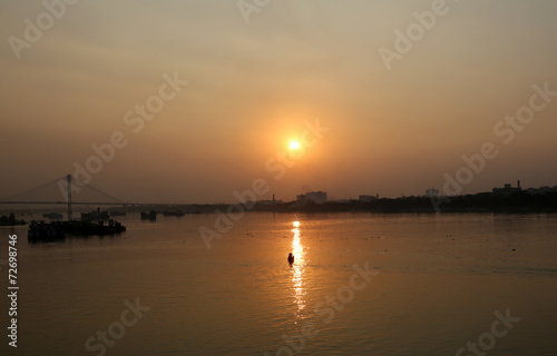 A boat crossing the Hoogly river, Kolkata