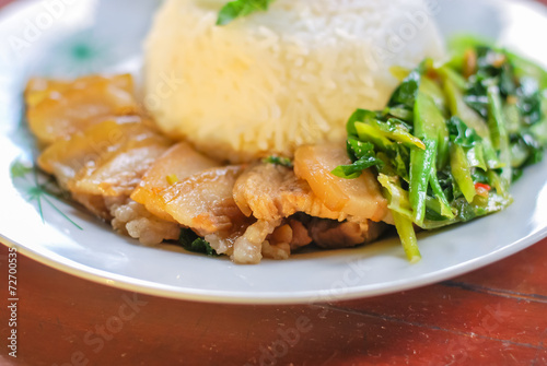 Pork stew with rice and vegetables,Thai fast food
