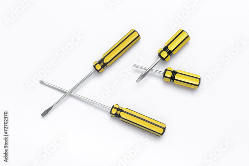 Group of screw driver on white background