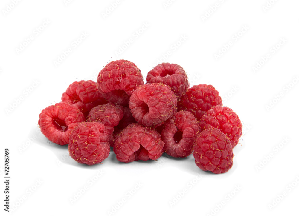 juicy ripe raspberries on a white background juicy ripe raspberries on a white background