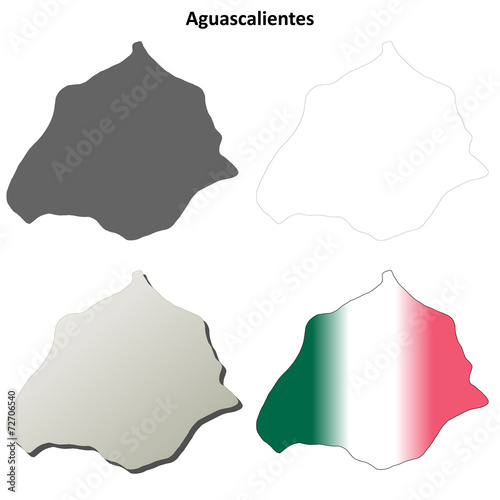 Aguascalientes blank outline map set