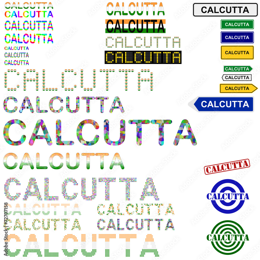 Calcutta (Kolkata) text design set Calcutta (Kolkata) text design set