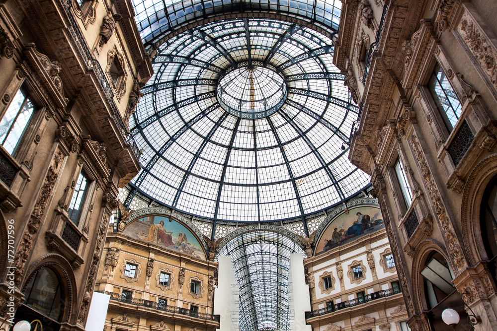 Vittorio Emmanuele gallery magnificent interior, Milan, Italy