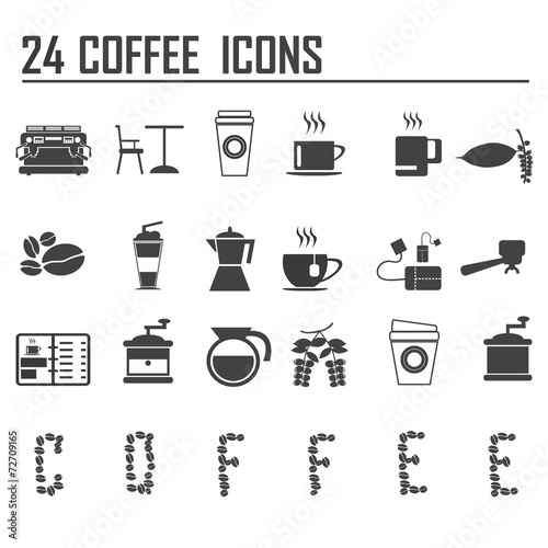 24 coffee icons set vector