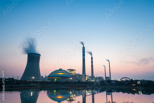 Photography thermal power plant at dusk