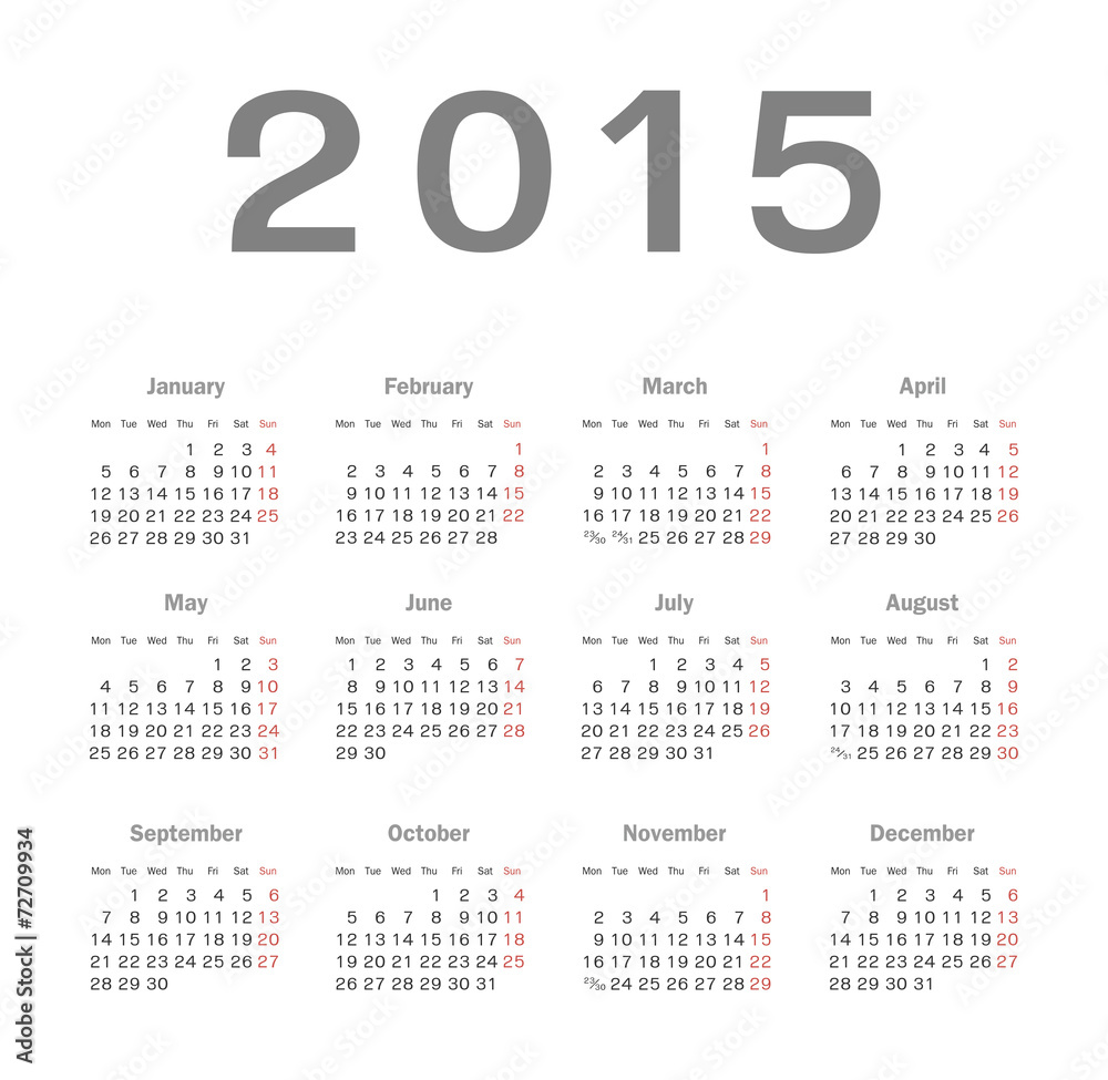 Simple european 2015 year vector calendar Simple european 2015 year vector calendar