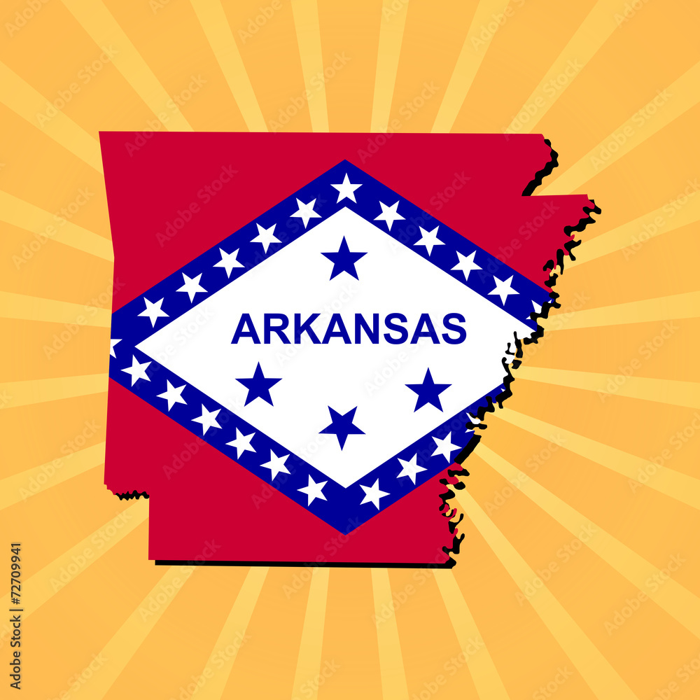 Arkansas map flag on sunburst illustration