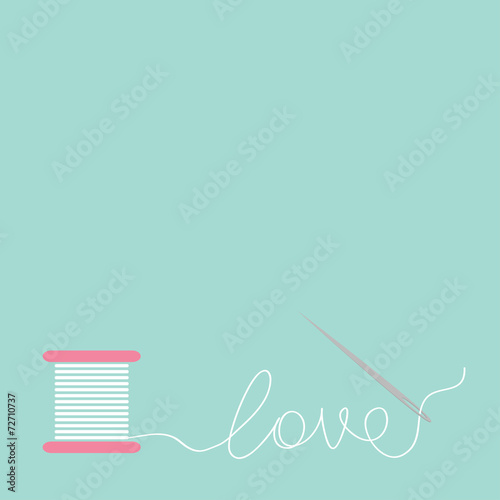 Needle and spool of thread in shape of word love Flat 
