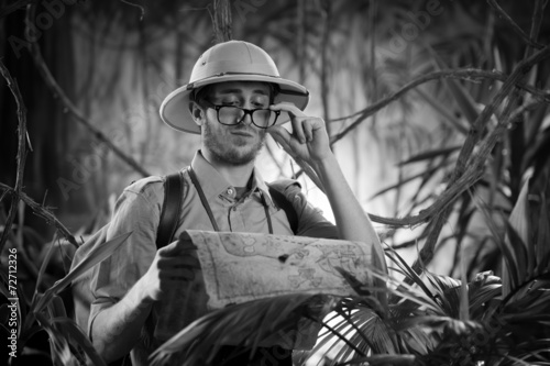 Expert young explorer in the jungle