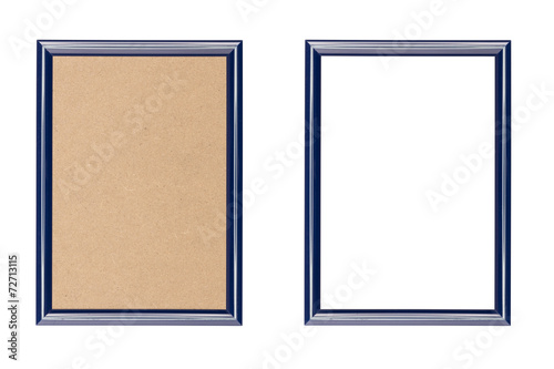 blue plastic picture frame with and without fiberboard backgroun