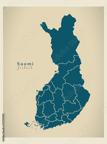 Modern Map - Finland with federal states FI