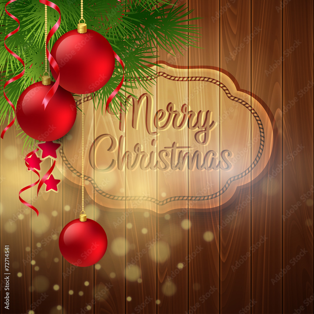 Naklejka premium Christmas decoration on the wooden background. Vector background