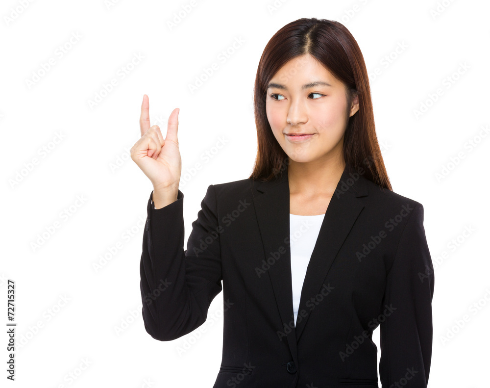 Businesswoman look at the finger gap Businesswoman look at the finger gap
