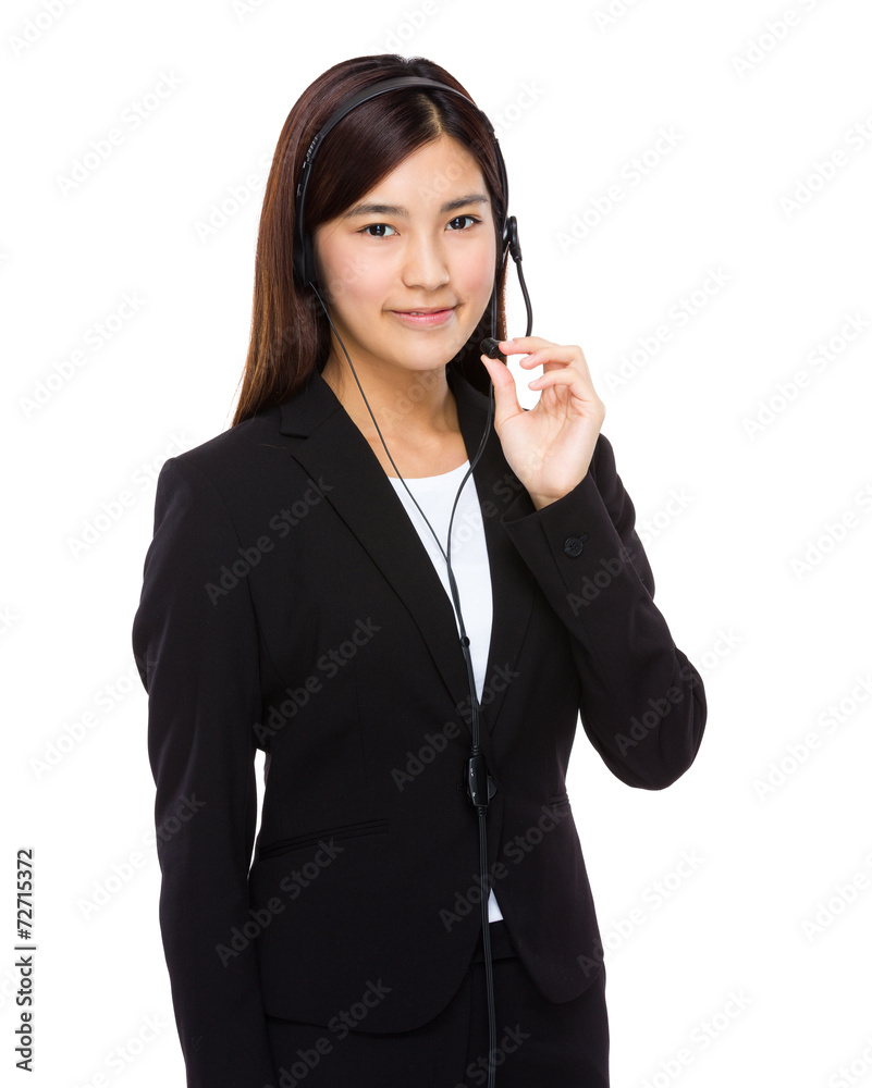 Call center operator hold with microphone Call center operator hold with microphone
