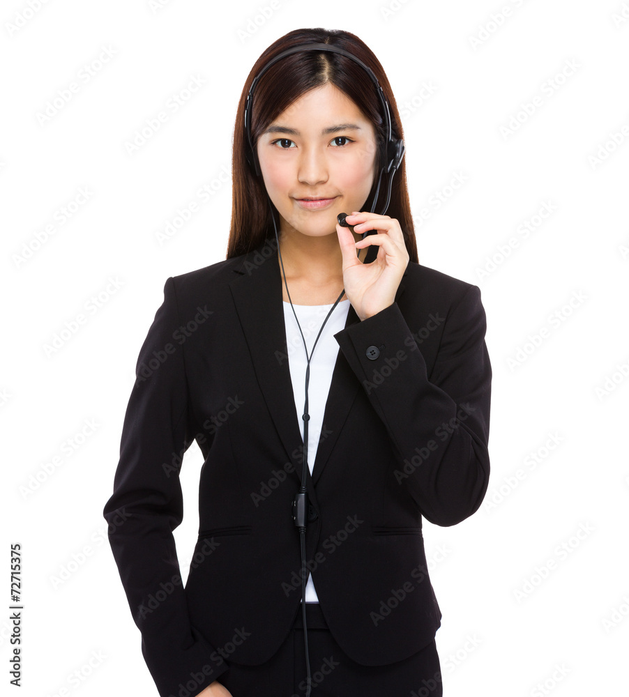 Customer services operator hold with microphone Customer services operator hold with microphone