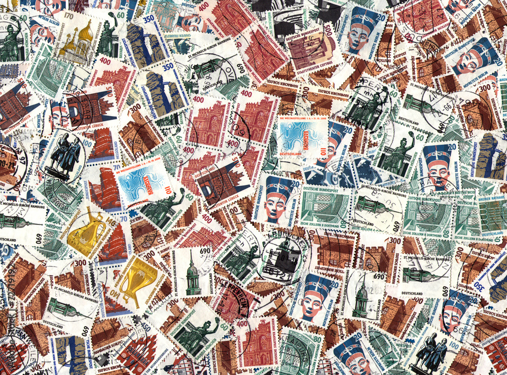Background of German postage stamps