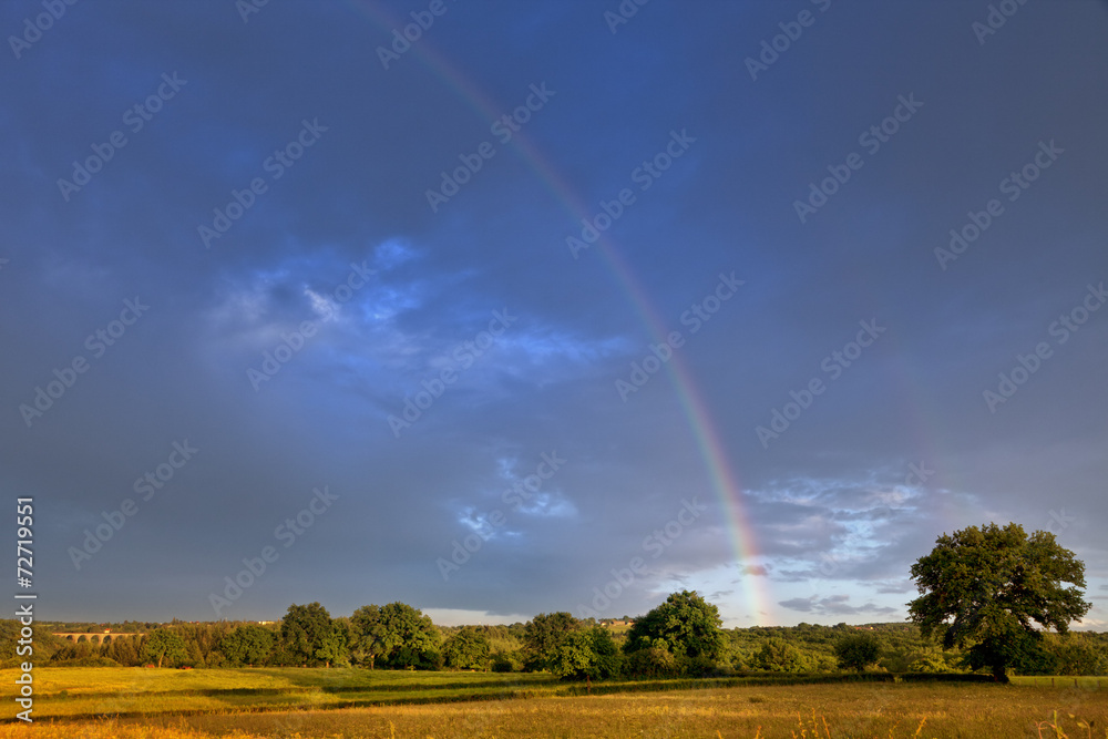 Rainbow over Auvergne landscape