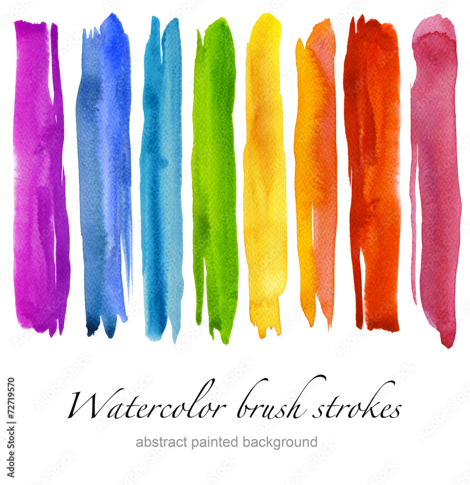 Set of colorful watercolor brush strokes. Isolated on white.