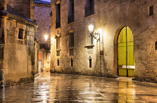 Gothic quarter of Barcelona in wet weather conditions #72719724