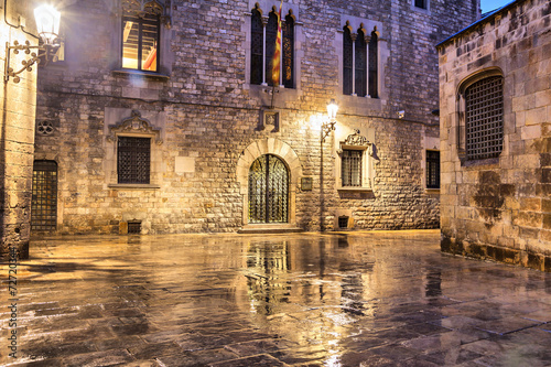 Gothic quarter of Barcelona in wet weather conditions #72720344