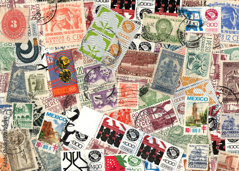 Background of Mexican postage stamps