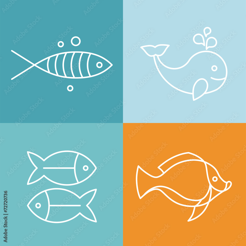 Vector line fish logos and signs
