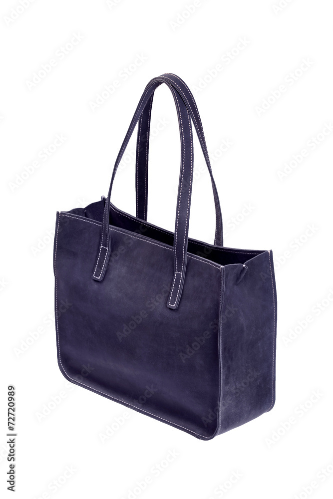 Blue leather bag isolated on white background Blue leather bag isolated on white background