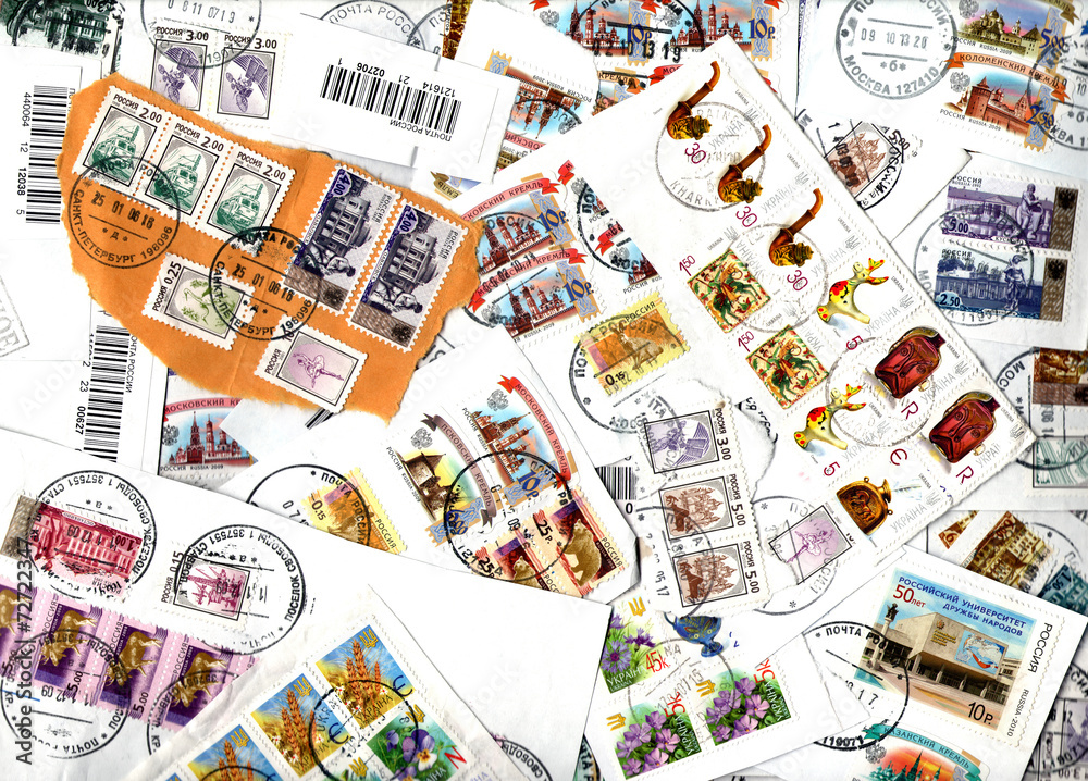 Background of Russian postage stamps - scraps