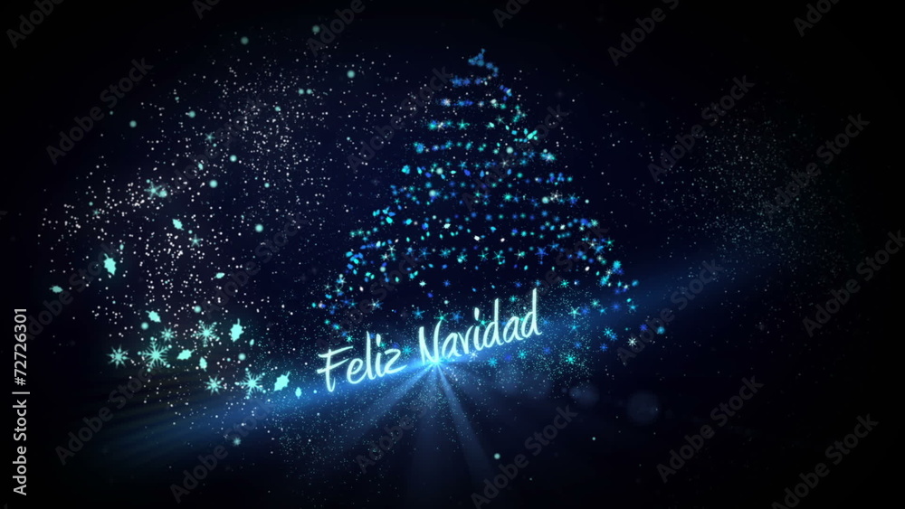 Blue light forming christmas tree design with greeting