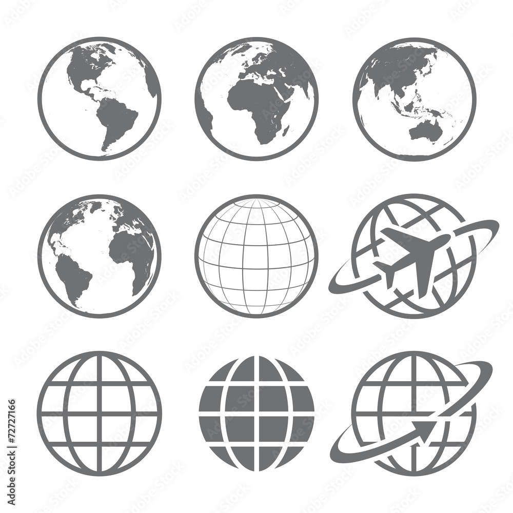 Earth globe Icon set - obrazy, fototapety, plakaty 