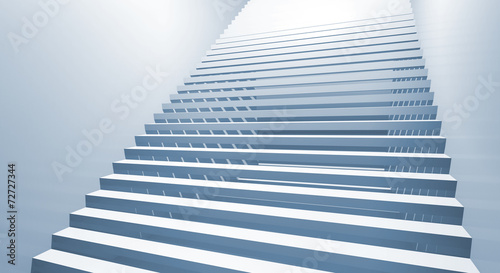 Blue 3d interior background with staircase goes up