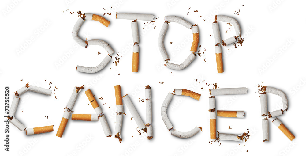Text ''stop cancer'' made from broken cigarettes