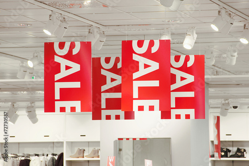 Sale signs in a clothing store