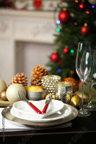 Serving Christmas table in room