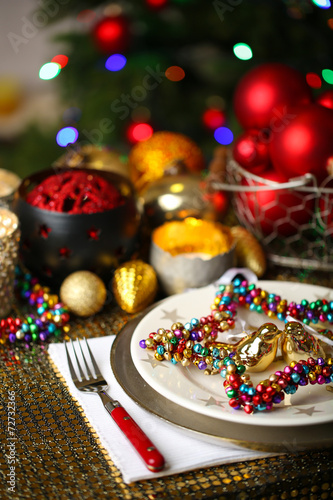 Serving Christmas table close-up