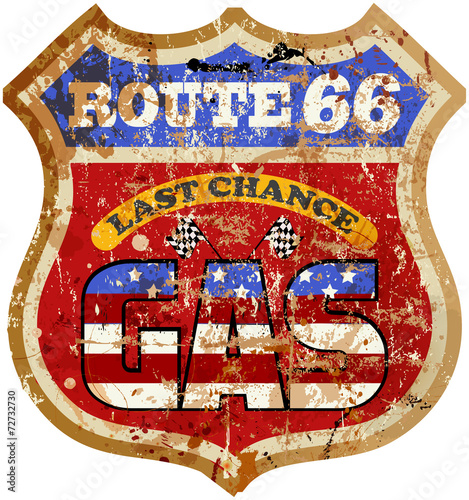 Vintage route 66 gas station sign, vector illustration