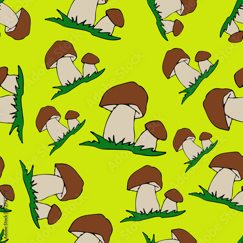 Mushroom Cartoon seamless background. Cep