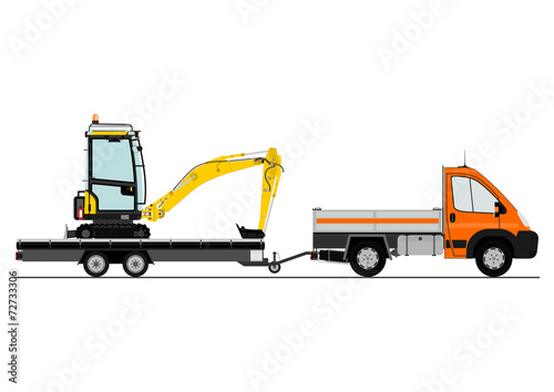 Truck and excavator
