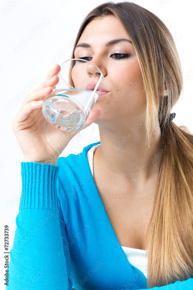 Beautiful young drinking water. Isolated on white. Beautiful young drinking water. Isolated on white.