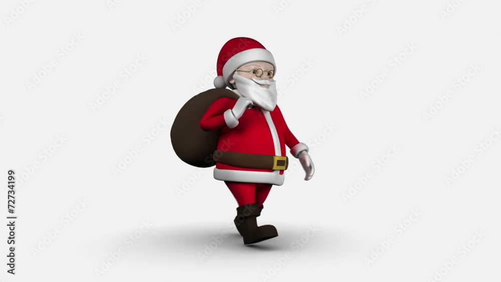 Cartoon Santa walking on white background