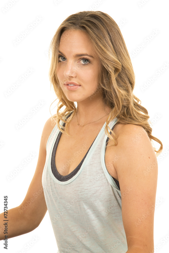 woman green tank fitness close side woman green tank fitness close side