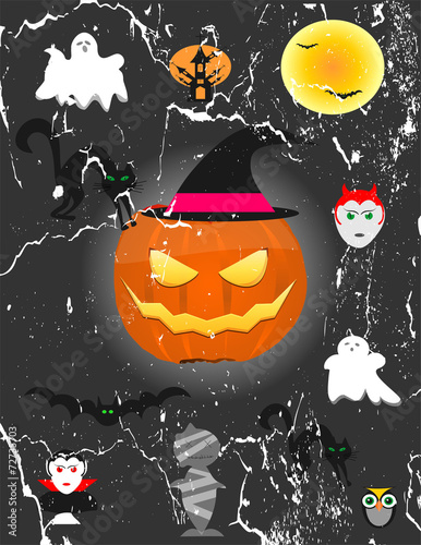 glowing pumpkin bats and yellow moon
