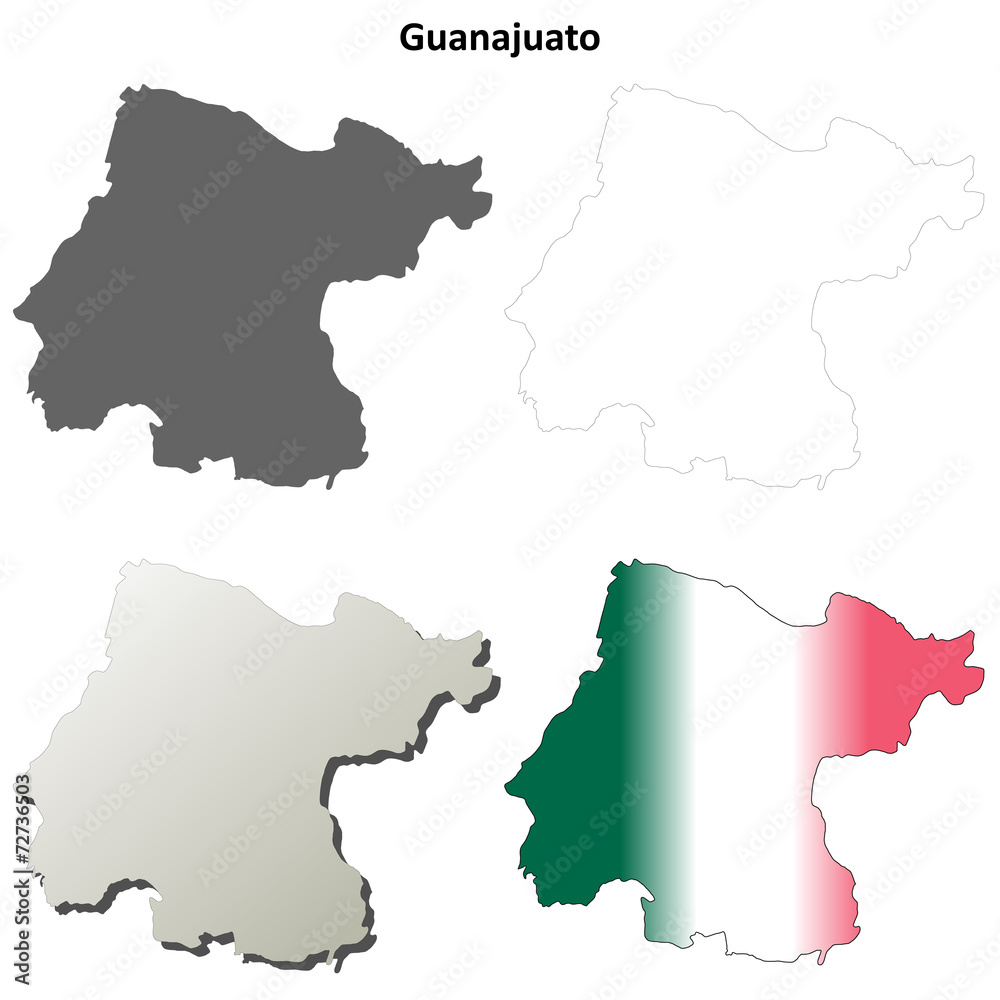Guanajuato blank outline map set
