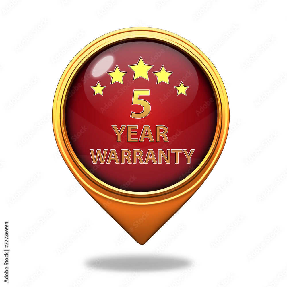 Five year warranty pointer icon on white background Five year warranty pointer icon on white background