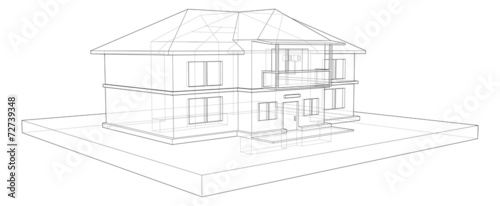 drawing two storey country house