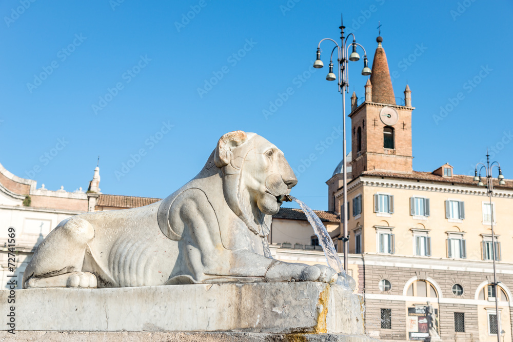 Fototapeta premium Lion Fountain in Piazza del Popolo, Rome italy