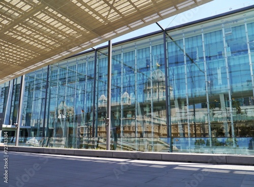 Melbourne Museum with reflections in the glass photo