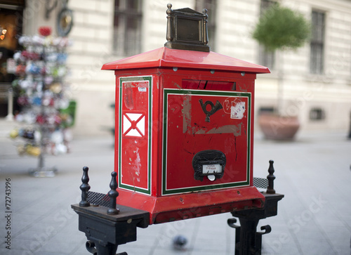 Old red mailbox in Budapest Hungary